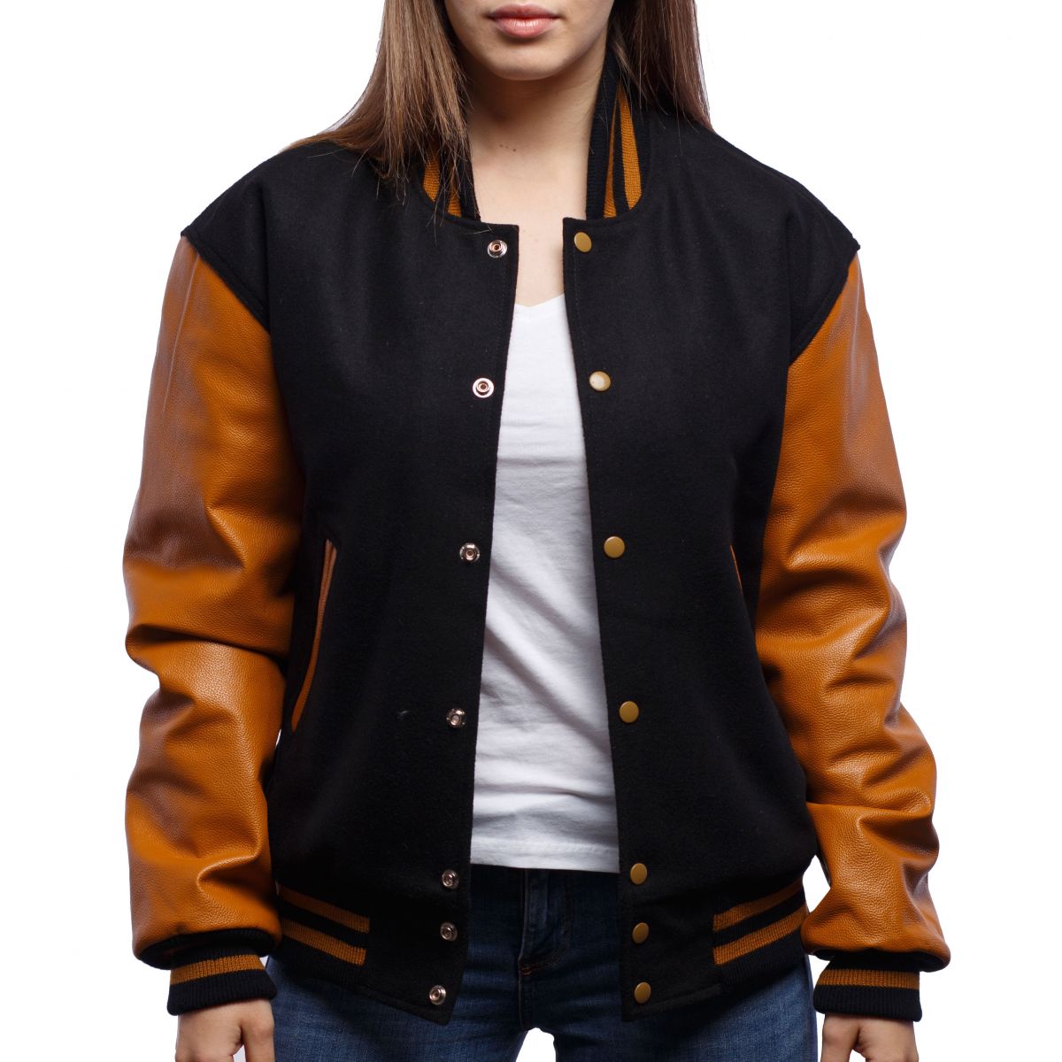 Black-Wool-Body-Old-Gold-Leather-Women-Jacket-1